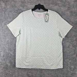 National UltraSofts Womens XL Green Floral Short Sleeve Scallop Neck Tee 24606